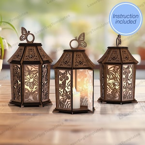 Decorative butterfly lantern laser cut svg file Glowforge butterfly table lamp svg spring ornaments candle holder lantern vector dxf