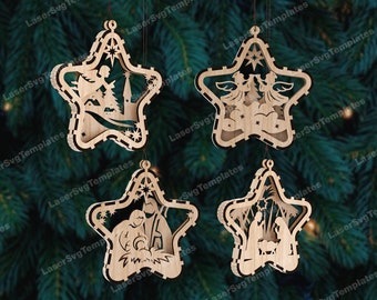 4 Nativity Star Ornament Laser Cut SVG Layered Church Ange Tree Decor