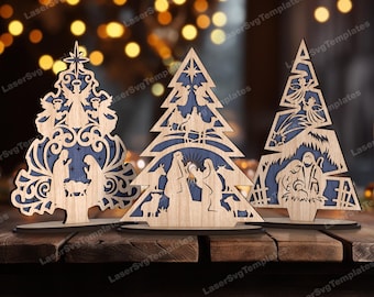Standing Nativity scene tree ornaments laser cut svg file Glowforge Nativity table decor svg Christmas tree table decor dxf vector pattern