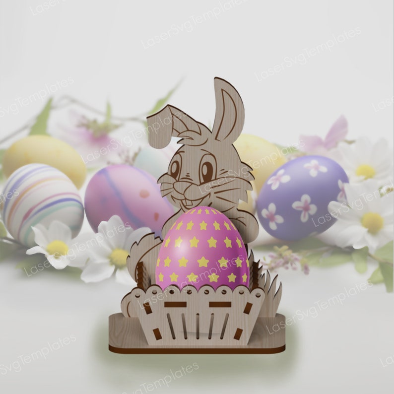 Laser cut Easter bunny egg holder svg file Glowforge egg holder stand bundle svg cricut Easter egg holder dxf cnc vector template zdjęcie 7