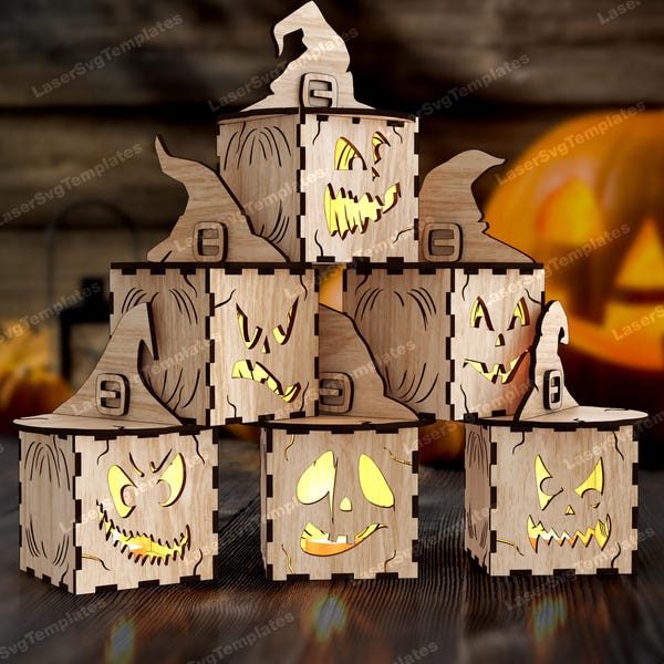 6 Halloween Pumpkin Candle Holder Laser Cut SVG Spooky Tealight Lantern