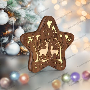 Laser cut Weihnachten Rentier Stern Tischlampe svg Vorlage Glowforge Weihnachten Nachttischlampe Bundle svg Weihnachtslaterne Dxf Cnc Vektor