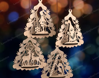 4 Multilayer Christmas Tree Ornament Laser Cut SVG Santa Deer Gnome