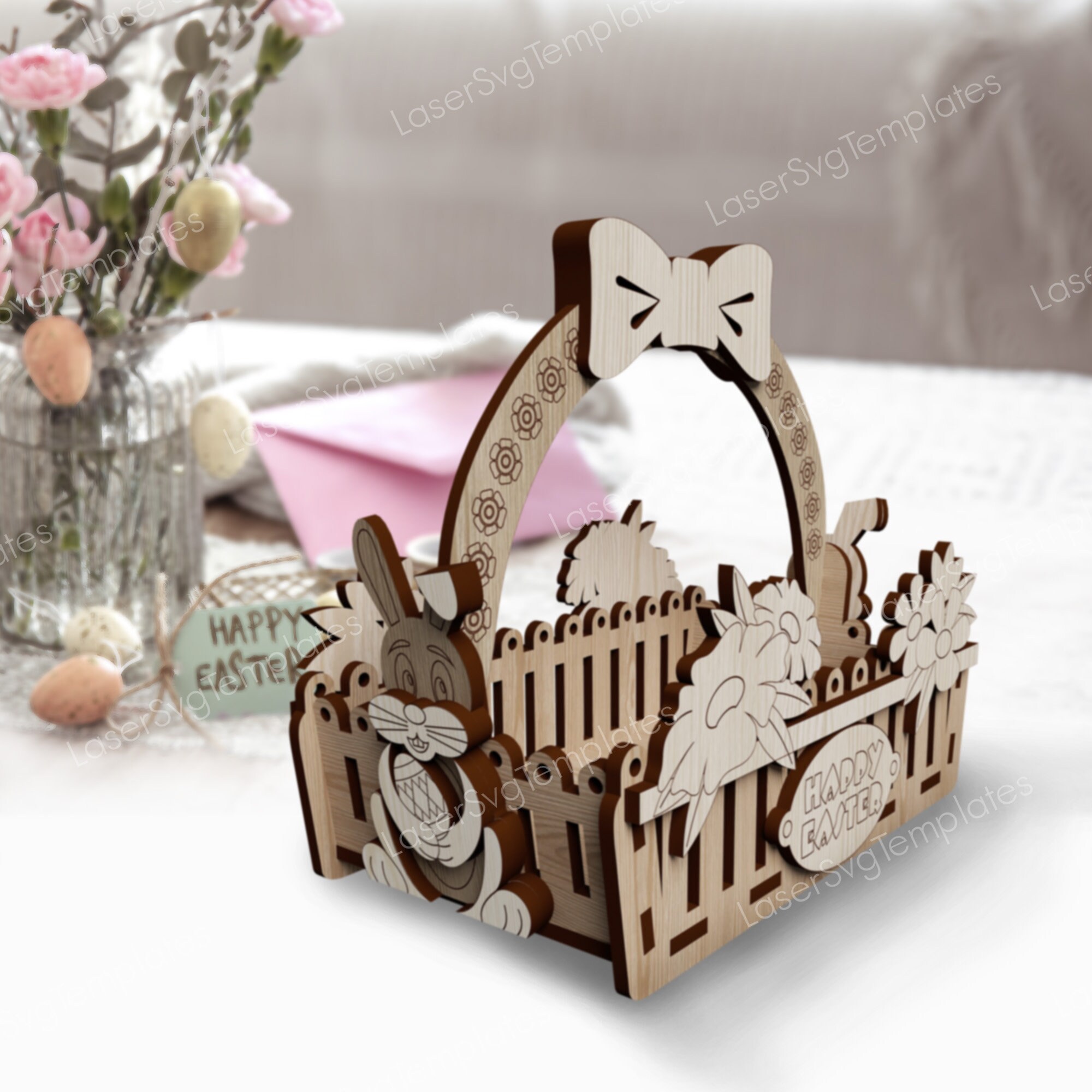 Easter Egg Gift Basket SVG Laser Cut Fence Flower Holder - Etsy Australia
