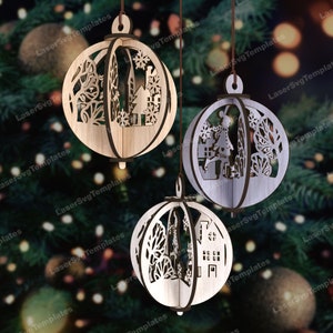 Fichier svg 3D découpé au laser pour boules de sapin de Noël Glowforge, boules de Noël, décoration d'arbre, modèle de cnc dxf de décorations de Noël svg