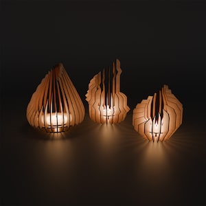 Dekorative Kerzenleuchter Bundle Laser geschnitten svg Datei Glowforge Holz Kerzenhalter Set svg Vektor Vorlage Tischlampe dxf geschnitten Plan cnc Muster