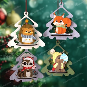 レーザーカット 3D クリスマス動物ツリーボールオーナメント SVG ファイル Glowforge クリスマス動物ツリーボーブルオーナメント SVG クリスマスオーナメント DXF CNC