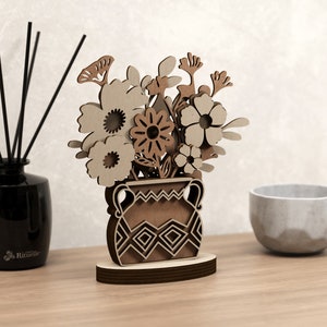 Wielowarstwowy wazon kwiaty dekoracja stołu laserowo wycinany plik svg Glowforge 3D wielowarstwowy drewniany wazon mandala kwiat plan cięcia DXF Pobieranie cyfrowe