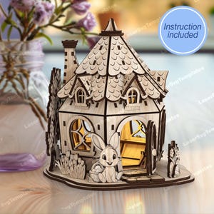 Hase Osterhaus Kerzenhalter Laser cut svg Datei Glowforge Osterhasenszene Miniaturen svg Osterdekoration dxf Osterlaser