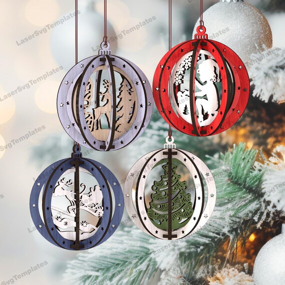 Ornamenti per palline di Natale 3D, 8 pezzi, file svg tagliato al laser, Glowforge, decorazioni per palline di Natale, decorazioni per alberi, svg, ornamenti per la natività, dxf, cnc - Italia