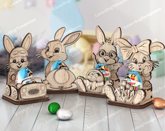 4 Easter bunny egg holder laser cut svg file Glowforge egg holder stand bundle svg template Easter egg holder dxf cnc Easter laser file