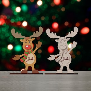 Ornamenti di renna di Natale in piedi file di taglio laser in formato SVG Glowforge Natale personalizzato renna segno decorazione della tavola modello vettoriale dxf