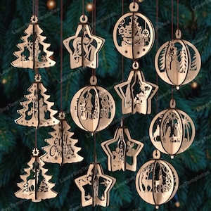 3D kerstboom bal ornamenten 13 bundel lasergesneden svg-bestand Glowforge kerstbal ornamenten boom decor svg kerststal ornamenten dxf