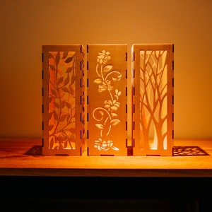 Laser cut wooden table lamp svg bundle Glowforge table modern cnc vector template Lantern dxf cut plan Candle holder digital download