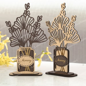 Decorative wooden vase flowers table decor svg file Glowforge multilayer mandala decorative vase flower dxf vector pattern Mothers day svg