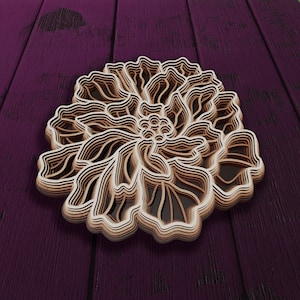 Laser gesneden multilayer bloem svg sjabloon Glowforge 3D multi layer houten muur kunst mandala bloem dxf cut plan Digitale download