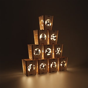 Kerst lantaarn bundel SVG laser gesneden bestand Glowforge kerst ornamenten kaars houder CNC vector patroon lampenkap laser DXF gesneden sjabloon