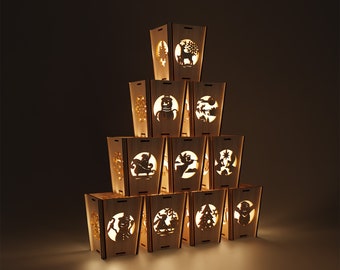 10 Christmas Lantern Laser Cut SVG Tealight Holder Reindeer Tree Decor