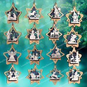 Adornos de bolas de estrella navideñas 3D, paquete de 16, archivo svg cortado con láser, adornos de bolas de Navidad Glowforge, svg, decoración de árbol de Navidad, dxf, cnc, vector
