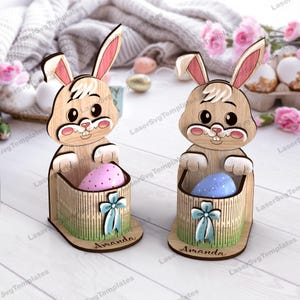 Archivo svg cortado con láser para porta huevos de conejito de Pascua Soporte para huevos organizador Glowforge svg cricut Plantilla vectorial cnc para porta huevos de Pascua dxf