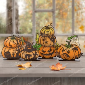 Meerlaagse pompoen Halloween tafeldecoratie bundel lasergesneden svg-bestand Glowforge Halloween houten scène decor svg Halloween samenstelling dxf