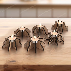レーザーカット木製キャンドルホルダー 6 バンドル SVG テンプレート Glowforge 木製キャンドルホルダー バンドル SVG パターン テーブルランプ DXF ベクトル プラン CNC ファイル