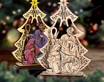 Nativity Scene SVG Laser Cut Multilayer Standing Holy Family Decor
