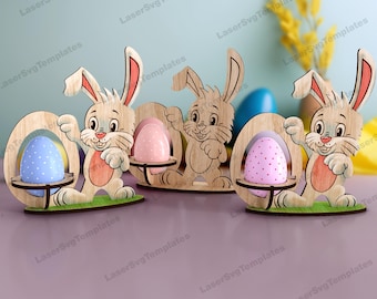Easter bunny egg stand laser cut svg file Glowforge bunny egg holder stand svg Easter egg holder dxf cnc vector template Bunny laser cut