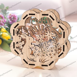 Osterhase Kerzenhalter Laser cut svg Datei Glowforge Ostertischlampe svg Cricut Osternachtlampe dxf cnc vektormuster
