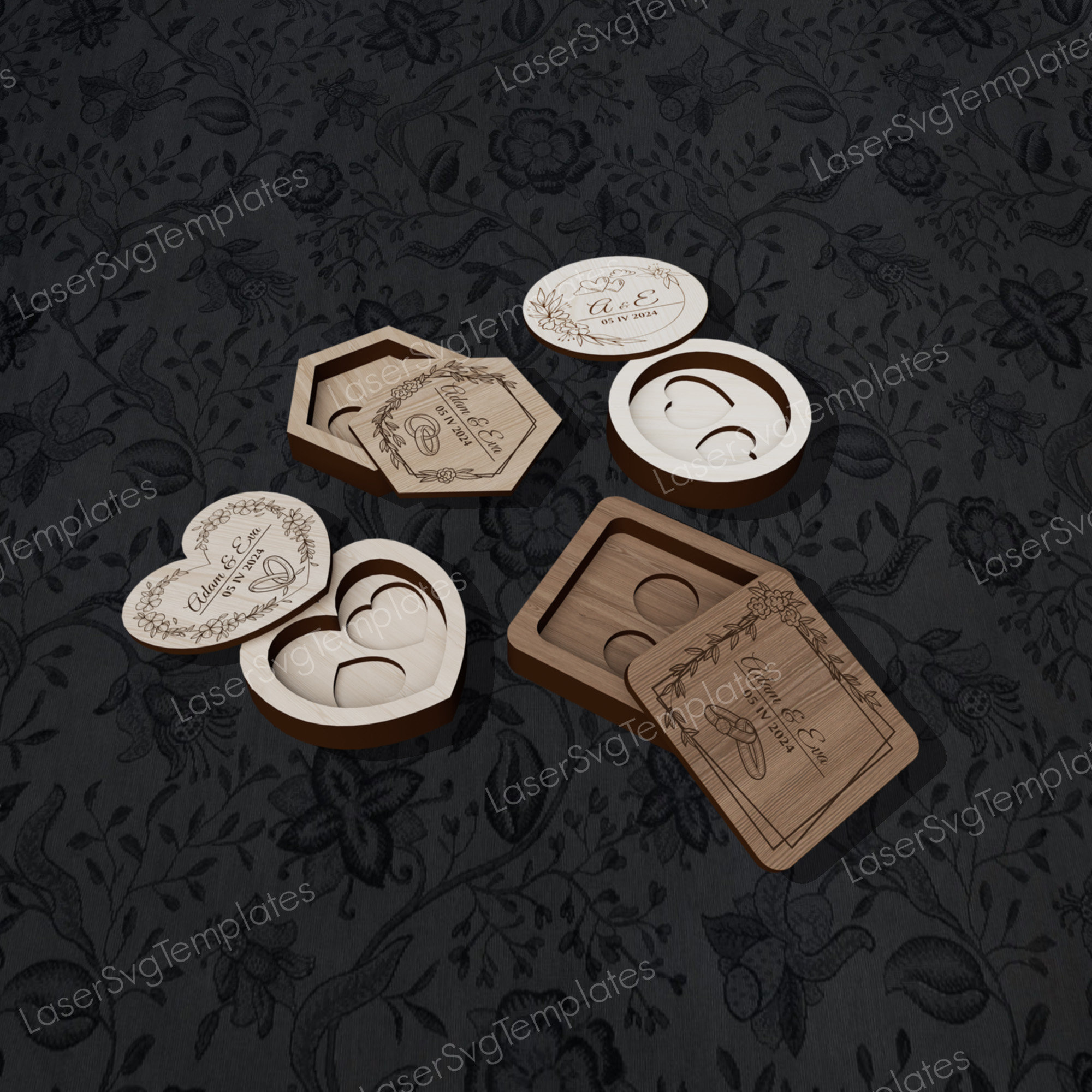 Laser Cut Decorative Ring Box Set Svg Template Glowforge Wedding Ring ...