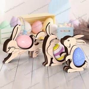 Paquete de 3 soportes para huevos de conejo de Pascua de varias capas, archivo svg cortado con láser, juego de soportes para huevos Glowforge, plantilla vectorial cnc para soporte de huevos de Pascua dxf