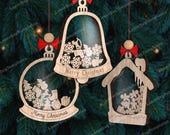 Christmas shake ball ornaments bundle laser cut svg file Glowforge 3D Christmas bauble tree ornament svg Christmas multilayer ornaments dxf