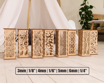8 Portacandele floreali SVG Taglio laser Lanterna geometrica Decorazione in legno