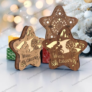 Abajur de mesa estrela de Natal arquivo svg cortado a laser Pacote de abajur de mesa de Natal Glowforge svg Lanterna de Natal dxf modelo vetorial cnc