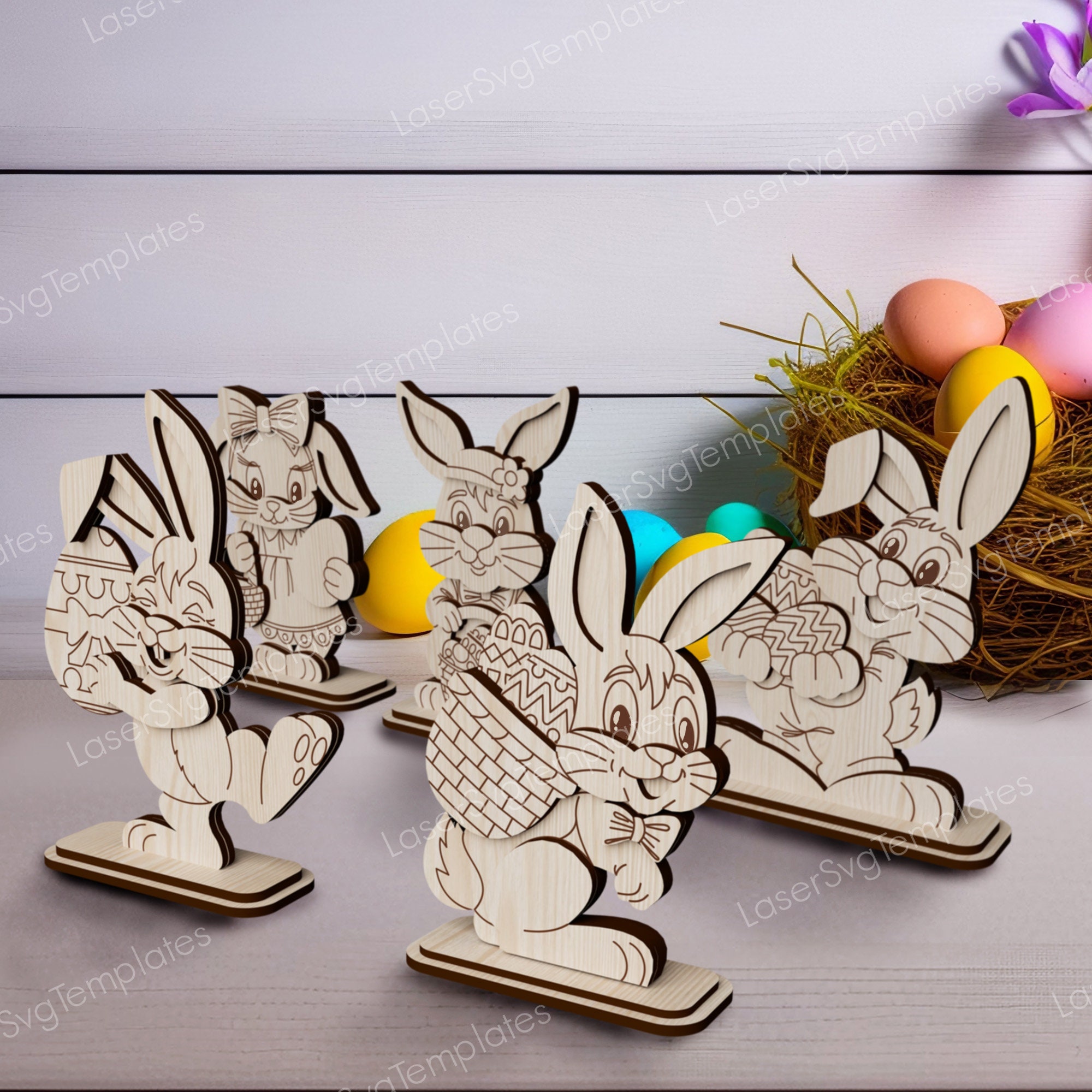 5 Standing Bunny Decor SVG Laser Cut Easter Table Figurines - Etsy