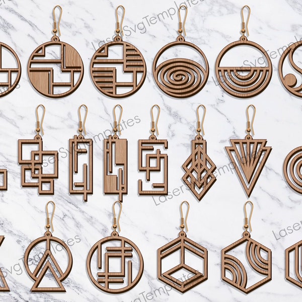 Bundle de boucles d'oreilles géométriques découpées au laser fichier svg Glowforge boucles d'oreilles élégantes modèles vectoriels cnc Boucles d'oreilles dxf coupe plan Téléchargement numérique