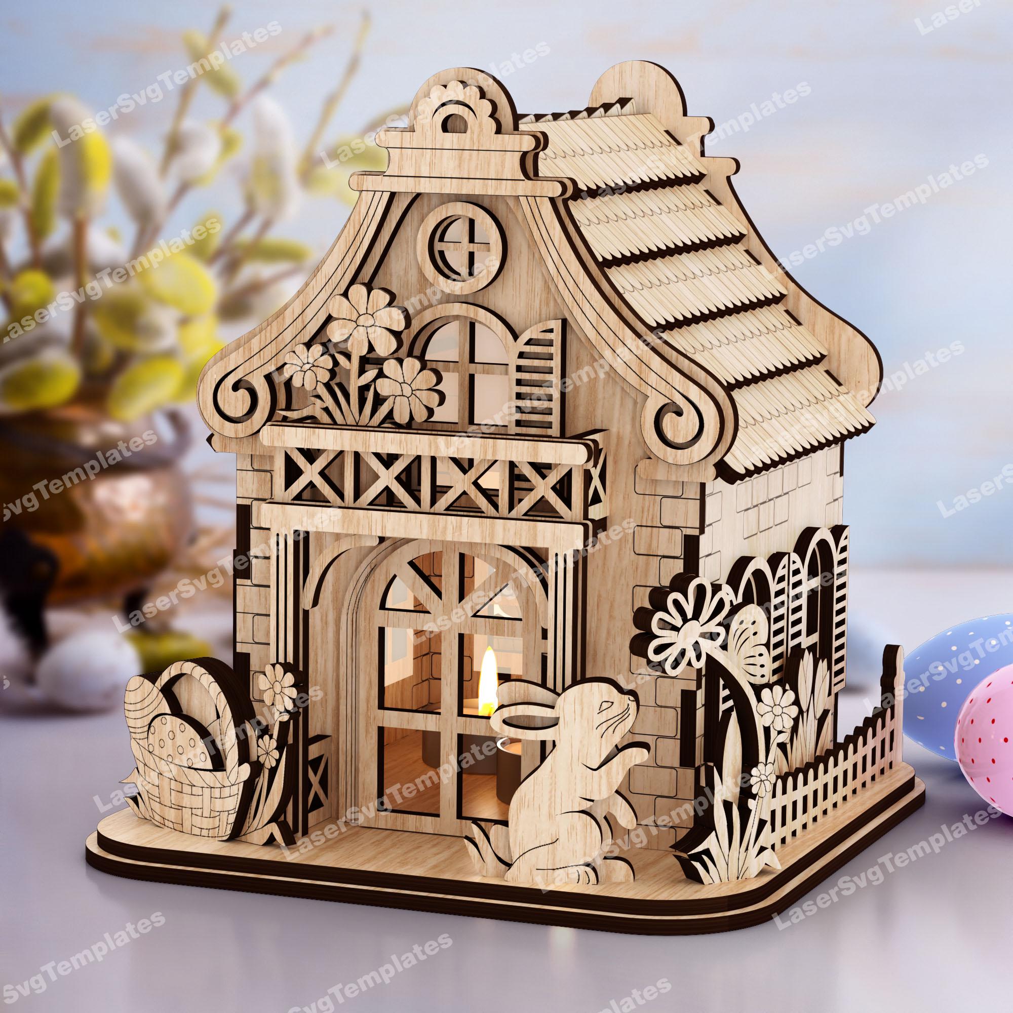 Easter Bunny House Candle Holder Laser Cut Svg File Glowforge