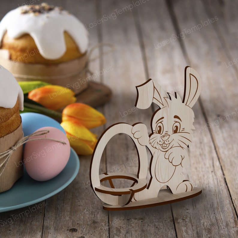 Fichier svg de porte-oeufs lapin de Pâques découpé au laser Glowforge porte-oeufs stand bundle svg cricut porte-oeufs de Pâques modèle vectoriel dxf cnc image 5