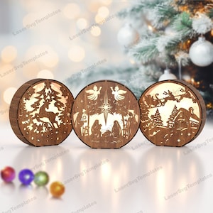Weihnachten Weihnachtsmann Rentier Tischlampe 3 Bundle Laserschnitt svg Datei Glowforge Weihnachtstischdekoration svg cricut Weihnachtslaterne dxf cnc Muster