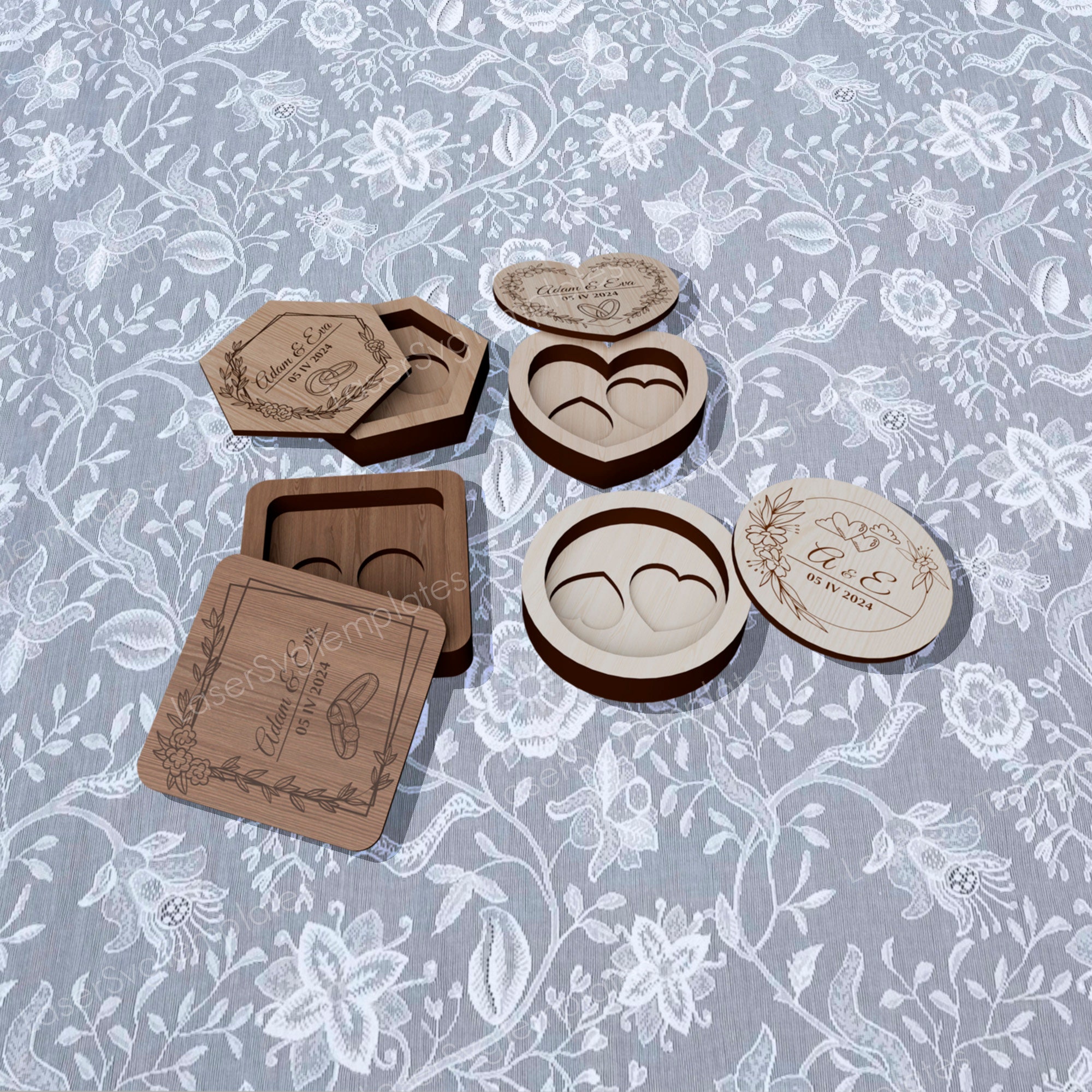 Laser Cut Decorative Ring Box Set Svg Template Glowforge Wedding Ring ...