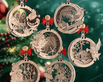 Flexible Weihnachtsfiguren 6 Ornamente Laserschnitt svg Datei Glowforge Weihnachtskugel Ornamente Baumdekor svg Weihnachten Laserschnitt
