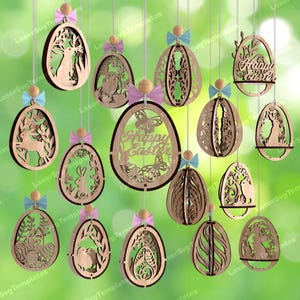 Osterhase Ei Ornamente 16 Bündel Laserschnitt svg Datei Glowforge Ostern Ornamente Dekoration svg Osterhase Ei Laserdatei