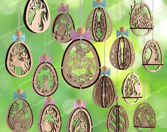 Easter bunny egg ornaments 16 bundle laser cut svg file Glowforge Easter ornaments decoration svg Easter bunny egg dxf Easter egg laser file