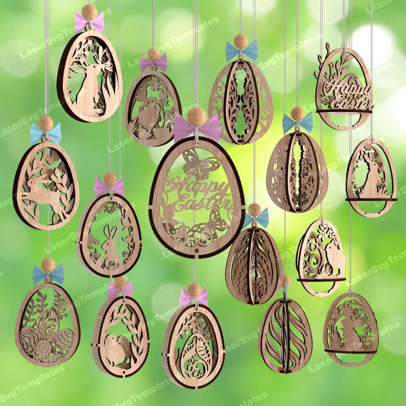 Easter Bunny Egg Ornaments 16 Bundle Laser Cut Svg File Glowforge ...