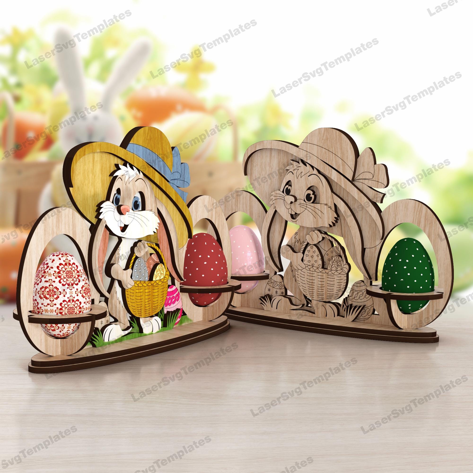 Laser Cut Easter Bunny Egg Holder 3 Bundle Svg File Glowforge Egg ...