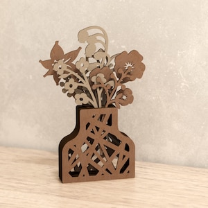Jarrón de madera con flores, paquete de 20, archivo svg cortado con láser, flores silvestres decorativas Glowforge, plantilla de corte láser vectorial dxf, patrón, plan cnc