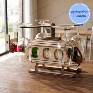 Helicopter Wine Holder SVG Laser Cut Bottle Glass Stand Gift