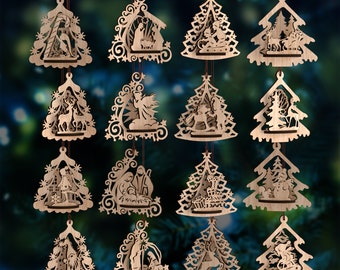 16 Christmas Tree Ornament SVG Laser Cut 3D Nativity Bauble Decor