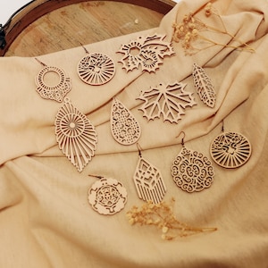 Zestaw kolczyków ciętych laserowo, wzór svg, kolczyki Glowforge, szablony wektorowe cnc, plan cięcia kolczyków w formacie dxf, pobieranie cyfrowe