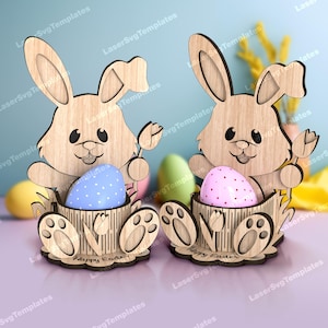 Fichier svg lapin porte-oeufs de Pâques découpé au laser Glowforge porte-oeufs stand bundle svg cricut porte-oeufs de Pâques modèle vectoriel dxf cnc